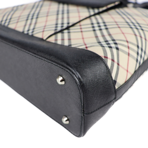 Burberry Tote Bag Canvas Leather Check Pattern Beige Black - Picture 5 of 8